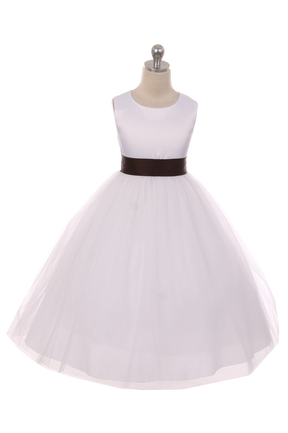 Dress - Satin Sash Bow Girl Dress (White Dress)