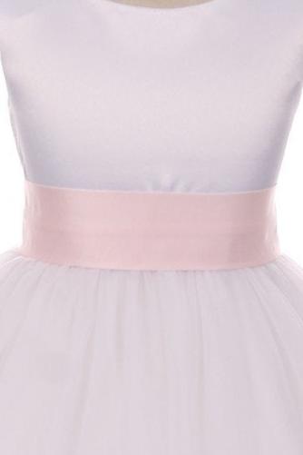 Dress - Satin Sash Bow Girl Dress (White Dress)