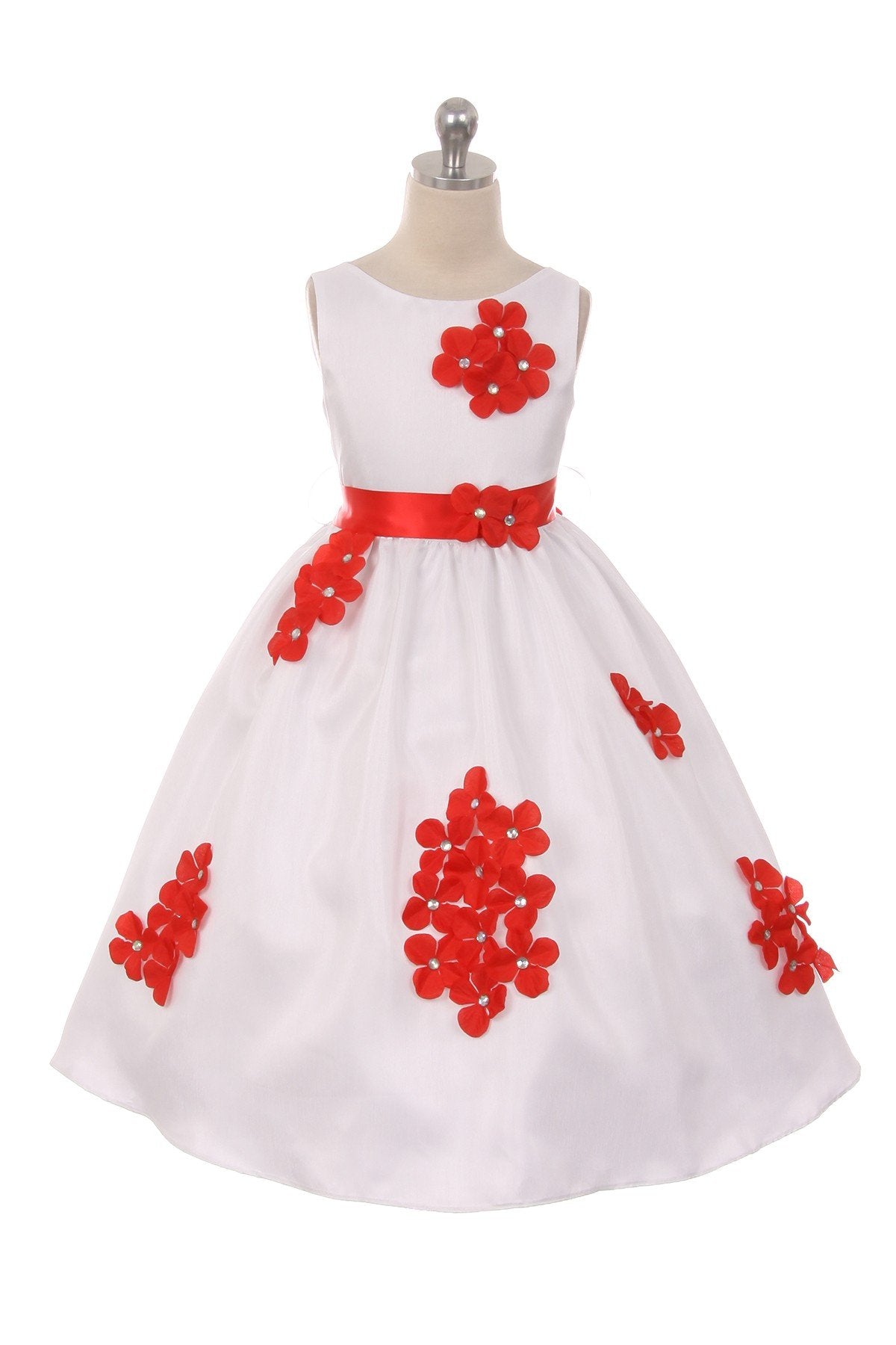 Dress - Shantung Dress Decorated With Flower Petals