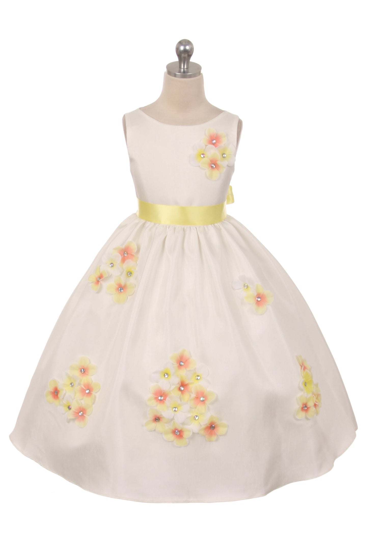 Dress - Shantung Dress Decorated With Flower Petals