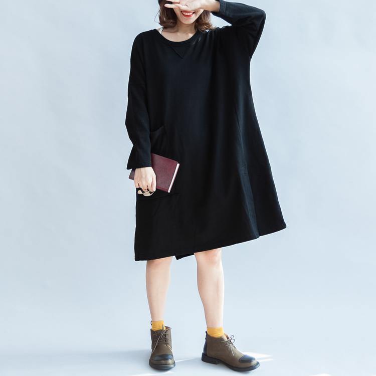 long sleeve black cotton dress