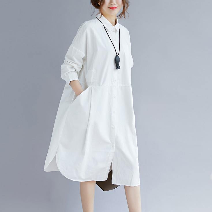 2018 white cotton shirt dress plus size 
