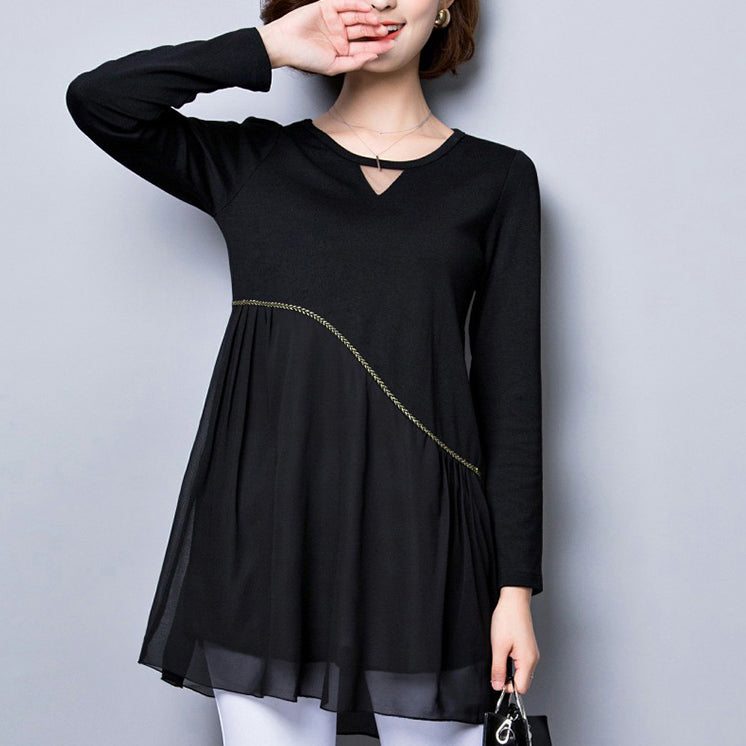 long sleeve black chiffon dress