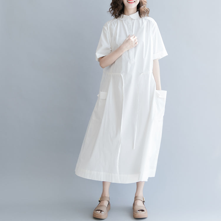 white linen v neck dress