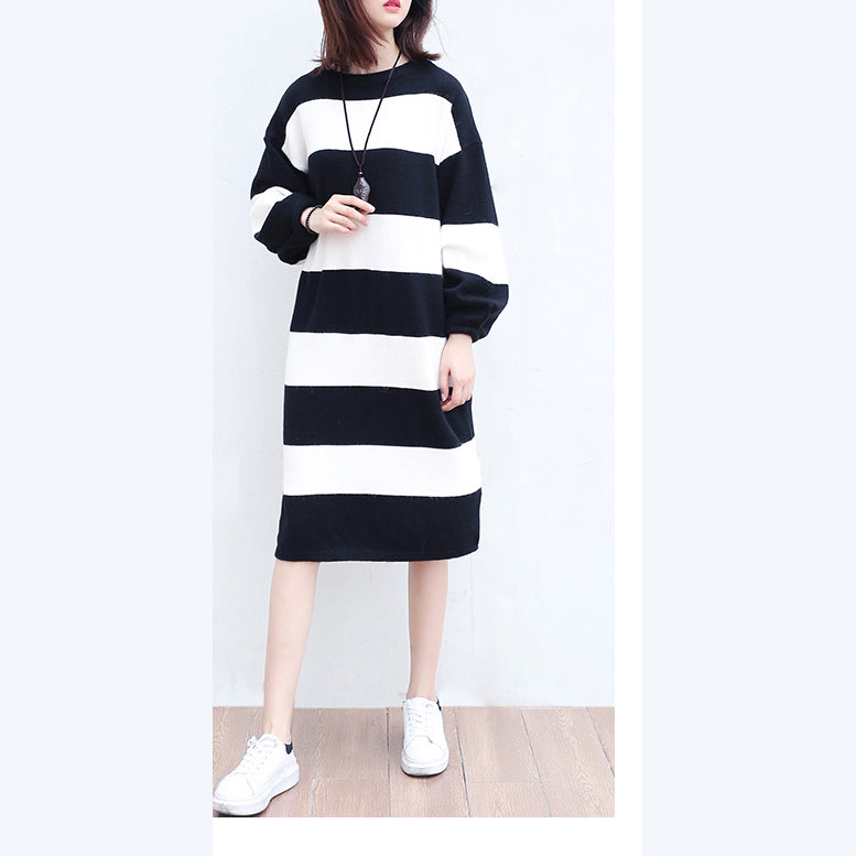 white black striped woolen cozy sweater 