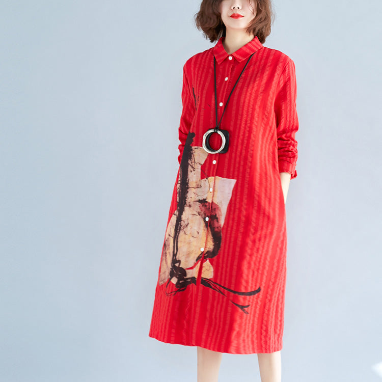 red cotton shirt dress