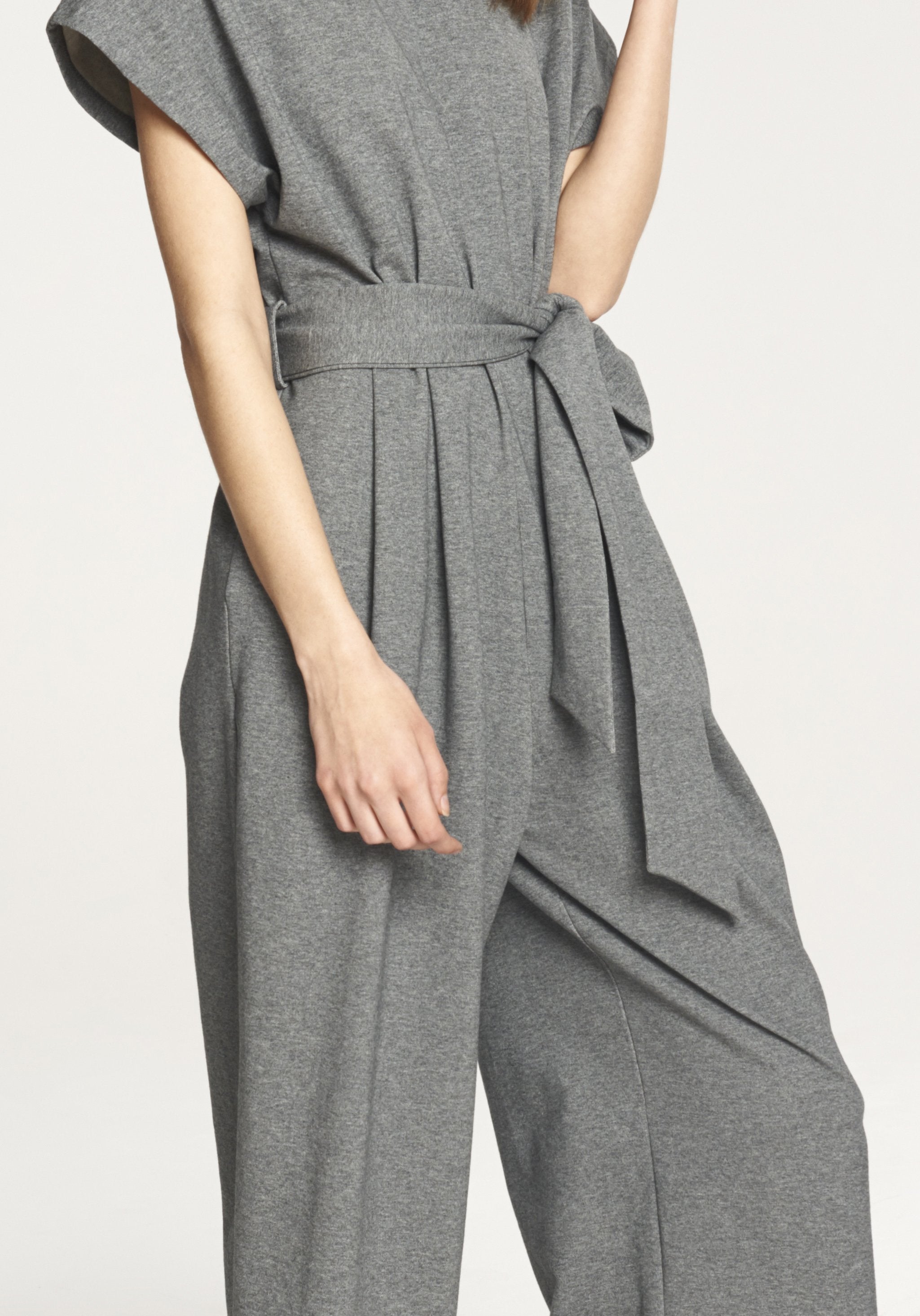 Cropped Jersey Jumpsuit in Charcoal by Paisie on OOSTOR.com