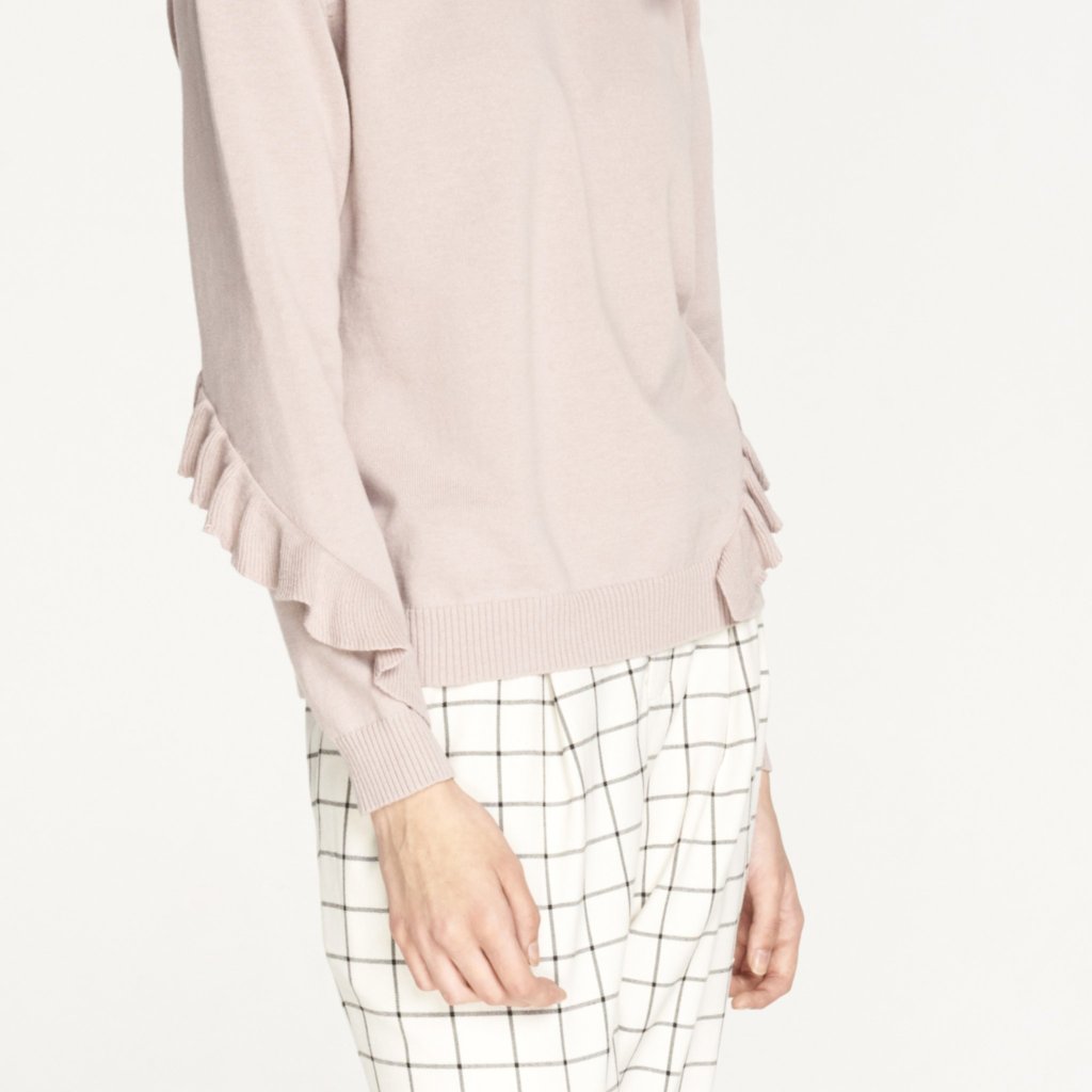 Knitted Top with Asymmetric Frill Details in Blush