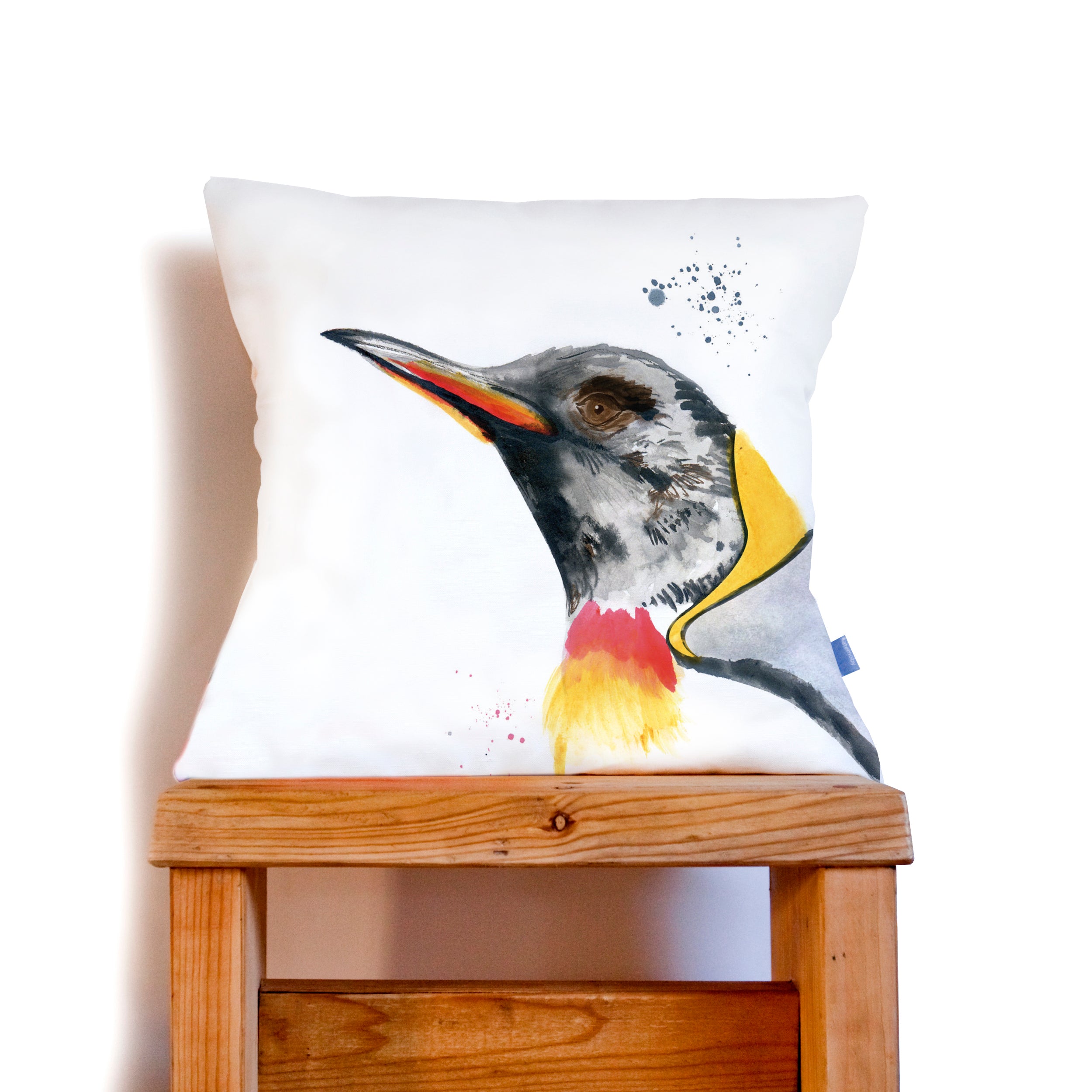Inky Penguin Cushion by Kate Moby on OOSTOR.com