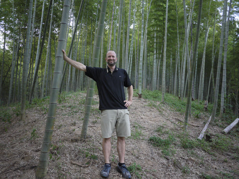 The founder Brett in the middle of organically grown moso bamboo forest 