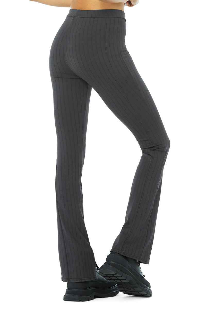 Alo Yoga XS High-Waist Pinstripe Zip It Flare Legging - Anthracite/Black