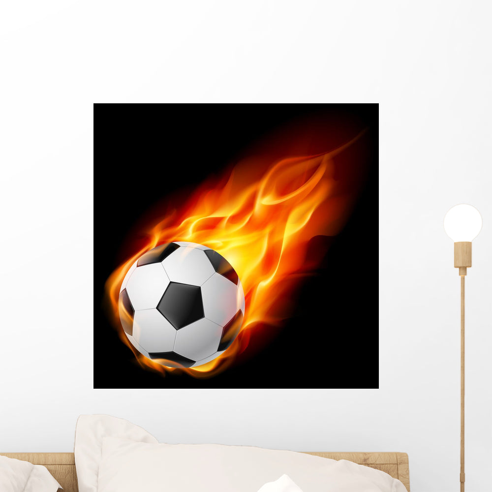 30 in W x 14 in H Medium-Large Wallmonkeys WM81717 Water Drops and Fire Flames Soccer Ball Peel and Stick Wall Decals 