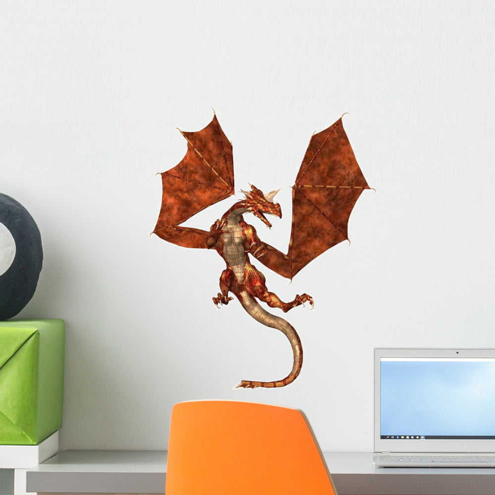 Red Scaled Dragon Attacking Wall Decal - Wallmonkeys.com – Wallmonkeys