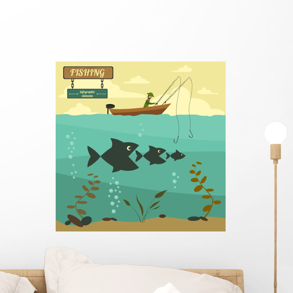 Fishing Boat Fishing Design Wall Mural