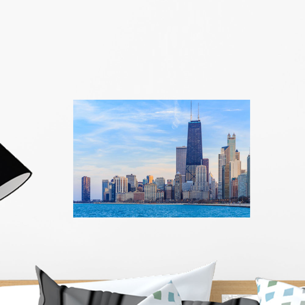 Wallmonkeys WM28899 Chicago Skyline at Night Peel and Stick Wall Decals 30 in W x 11 in H Medium-Large 