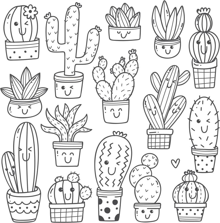 Cute Cactus Coloring Page Decal