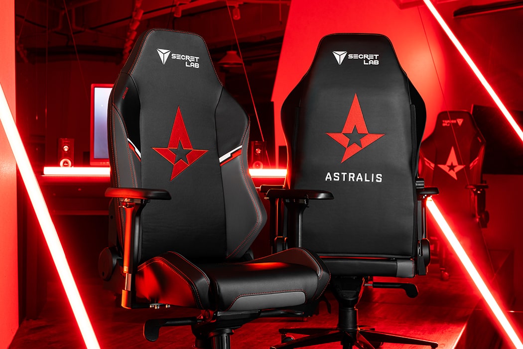 Front and back view of Secretlab OMEGA and TITAN Astralis gaming chair