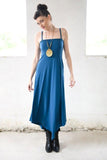 Turquoise Flowing Maxi Dress With Spaghetti Strap, Triangular Summer Casual Dress, Long Frill Dress, Day to Evening Wear, Plus Size Dresses