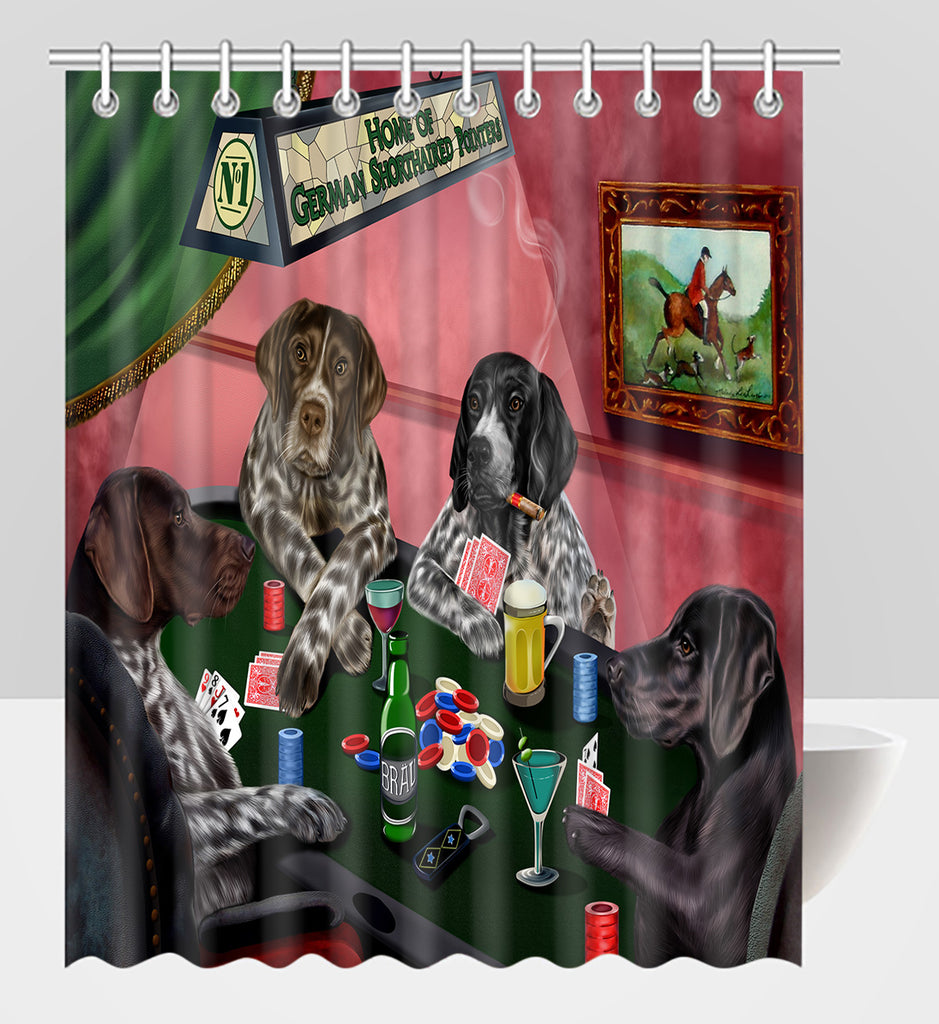 Home of German Shorthaired Pointer Dogs Playing Poker Shower Curtain