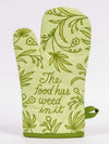 Blue Q "The Food Has Weed In It" Oven Mitt