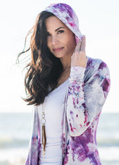 women's tie dye hoodie in shades of purple and white by Dyetology