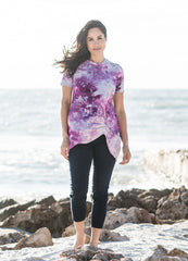 super soft knotted short sleeve tee in purple, raspberry and grey