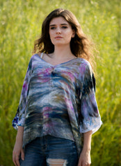 women's tie dyed easy shirt in black, gray, lilac