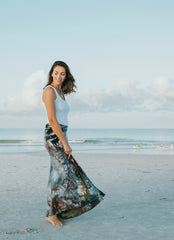 Dyetology hand-dyed tie dyed maxi skirt in shades of black, wine, and white