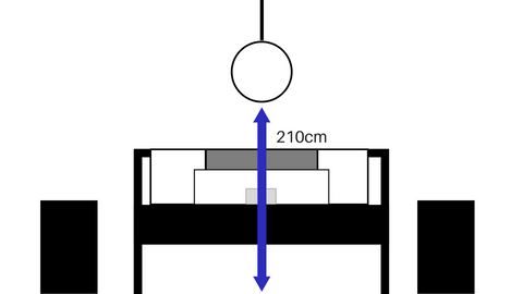 A diagram of a pendant light positioned in the middle of a bedroom