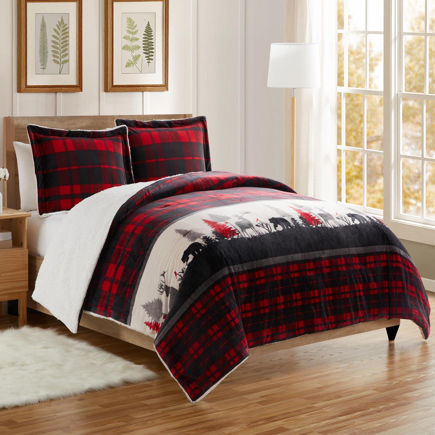 Sherpa Reversible Comforter and Sham Set Sweet Home Collection 