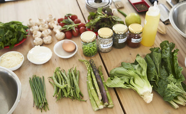 Fresh produce laid out on counter