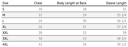 jkl sweatshirt size chart