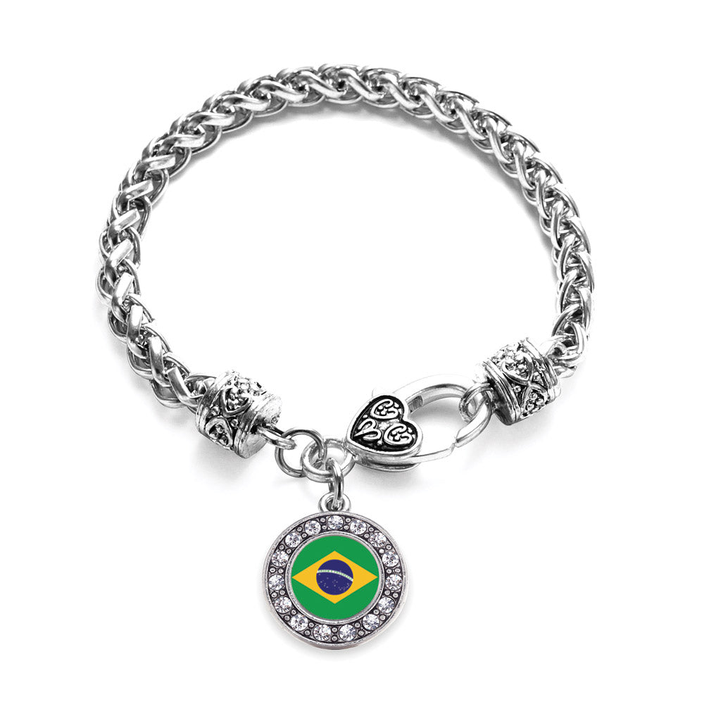 Silver Circle Charm Holiday Ornaments with Cubic Zirconia Jewelry Brazilian Flag Charm Ornament Inspired Silver 