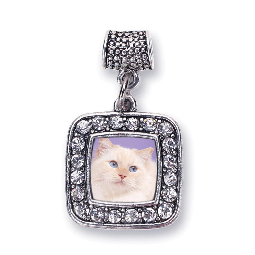 Birman Cat Charm Ornament Inspired Silver Silver Square Charm Snowman Ornament with Cubic Zirconia Jewelry