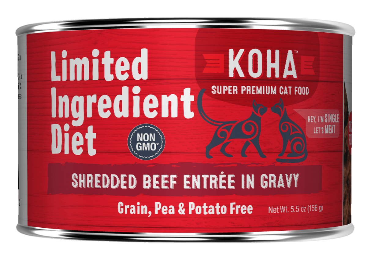 KOHA Limited Ingredient Shredded Beef in Gravy Wet Cat Food, 24/5.5 oz