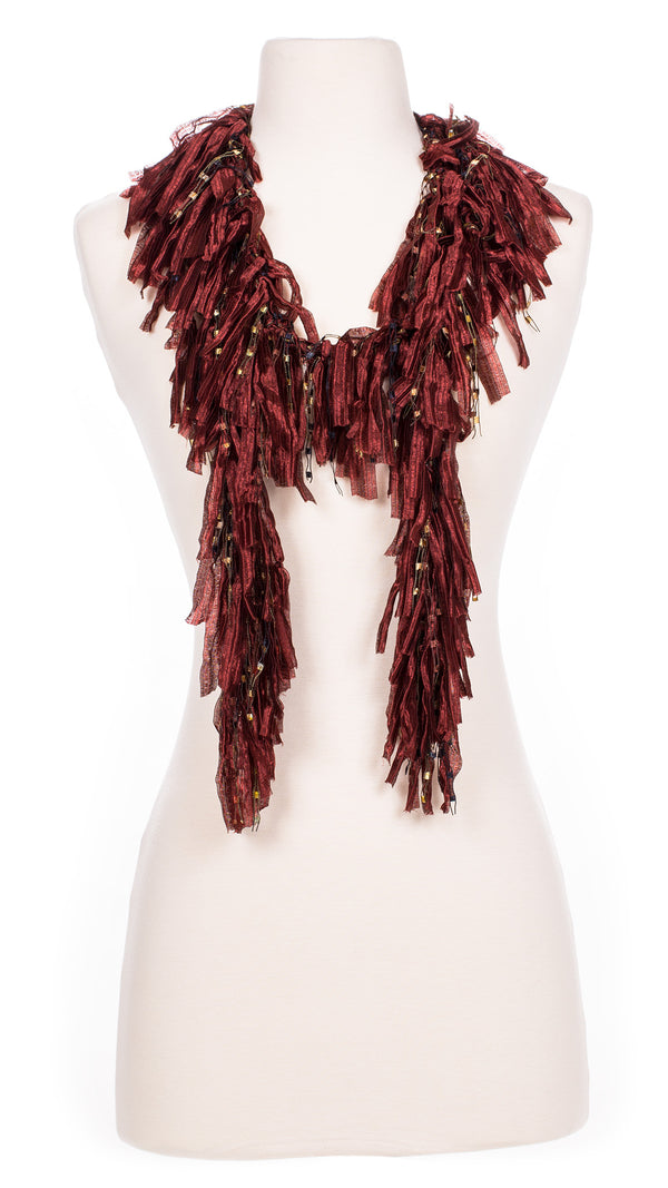 maroon fringe scarf