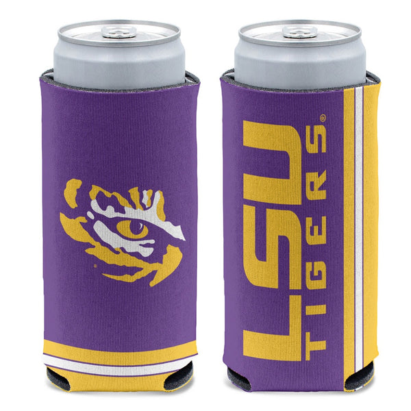 Tailgating engagement can coolers LSU Tigers Football can coolers Louisiana state outline beer holder Something Purple Gold wedding favor