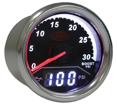 SAAS 2 IN 1 ANALOGUE BOOST 0-30PSI AND DIGITAL OIL PRESSURE 0-140PSI 52MM GAUGE - SG611230