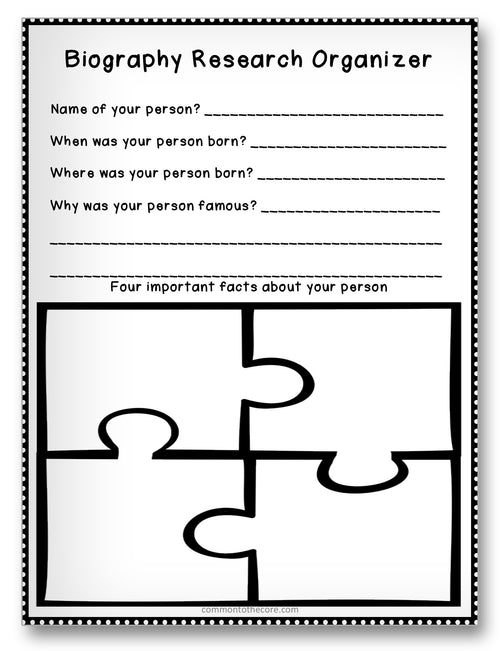Biography Research Organizer Classroom Activity Worksheet