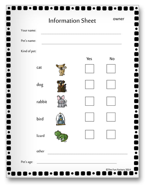 Pretend Veterinarian Classroom Activity Worksheet