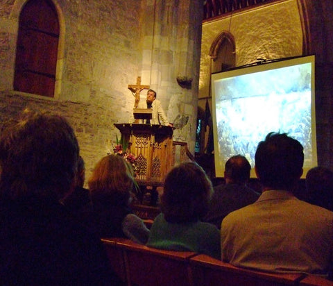 Giving a talk on the battle of iSandlwana from the pulpit of Brecon Cathedral!