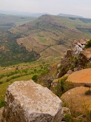 From the summit of Hlobane looking down over Ityenka Nek; the cliffs where the Border Horse came to grief.