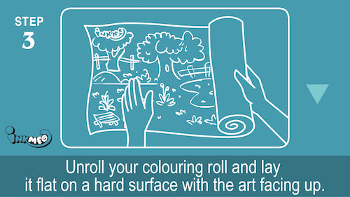 Step 3: Unroll your colouring roll and lay it flat on a hard surface with the art facing up