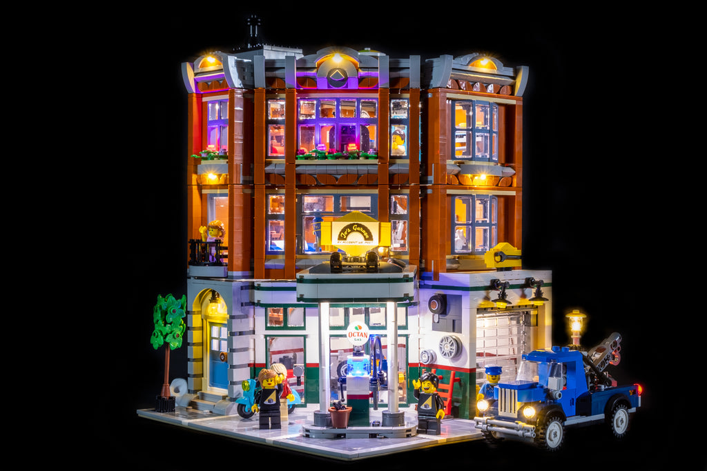 LEGO Corner Garage with Light My Bricks Lights Added