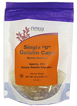 Bag of 250 Empty Gelatin Capsules in the single 0 size, in the new style of packaging