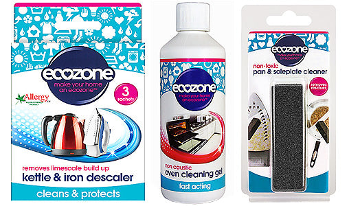 Ecozone Kettle & Iron Descaler, Oven Cleaning Gel, and Pan & Soleplate Cleaner