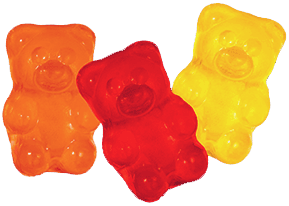 Close-up of each type of Yummi Bear multivitamin