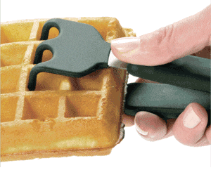 Norpro Grip-EZ Grab and Lift Tongs in use holding a waffle