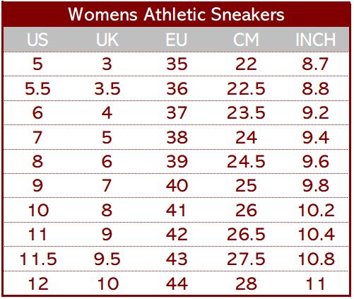 skechers shoe size chart in inches