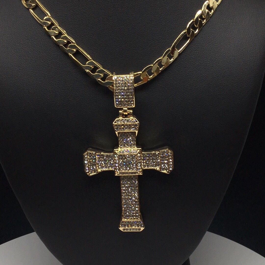 Men Hip Hop Gold Plated Iced Out Cross 